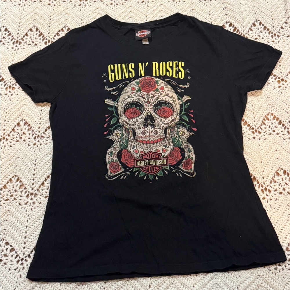 Harley-Davidson Guns N’ Roses Graphic Tee Vintage Collaboration Sugar Skull